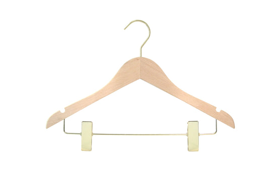 SLIMP OR - Cintre plat avec encoches, crochet et pinces or pour ensembles